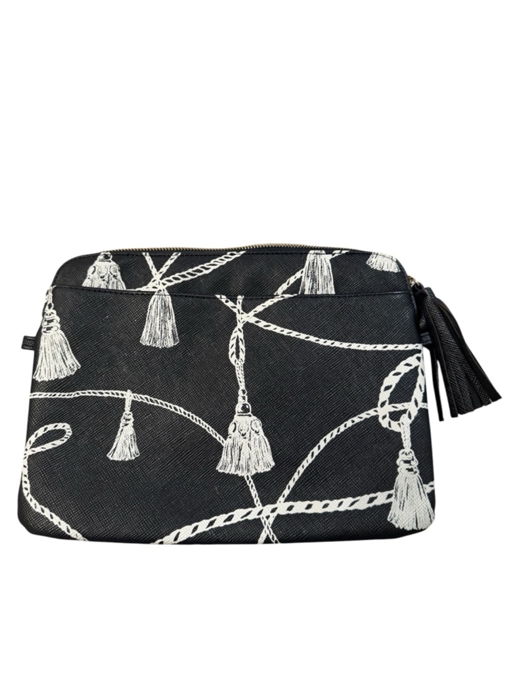 Navy and White Tassel Rope Print Cosmetic Pouch